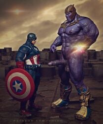 2boys abs avengers:_endgame bulge captain_america captain_america's_shield clothed disney erect_nipples erection gay huge_cock infinity_gauntlet interspecies interspecies_yaoi inviting_to_sex looking_at_penis male male/male male_only marvel marvel_cinematic_universe partially_clothed pecs pointing_at_penis purple_skin retracted_foreskin shield superhero superhero_costume thanos veiny_penis yaoi yolco