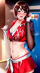 ai_generated breasts brown_eyes brown_hair bukkake cum_on_breasts cum_on_clothes cum_on_hair cum_on_mouth female meiko meiko_(vocaloid) nai_diffusion short_hair stable_diffusion vocaloid