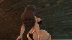 3d animated ass black_bra black_panties black_underwear blue_eyes bra brown_hair earrings mario_(series) md002 mp4 nintendo no_sound panties pauline surprised underwear video