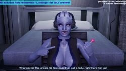 1girls 3d asari big_breasts blender comic_panel english_text headphones liara_t'soni mass_effect omni-tool partially_clothed streamer streaming sweat text vikhlop x-ray