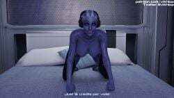 1girls 3d asari big_breasts blender comic_panel english_text female female_only headphones liara_t'soni mass_effect omni-tool partially_clothed solo streamer streaming sweat text vikhlop x-ray