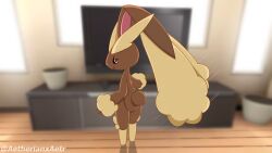 animal_ears animal_humanoid anime anthro ass back back_view bunny_girl ears_aside female female_focus female_only generation_4_pokemon humanoid looking_at_viewer looking_back lopunny mammal mammal_humanoid nintendo no_breasts nude_female pokemon pokemon_(species) pussy solo vagina video_games viewed_from_behind