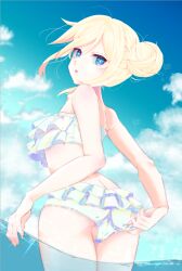 1girls angels_of_death blonde_hair blue_eyes pale_skin pussy_outline rachel_gardner satsuriku_no_tenshi swimsuit white_swimsuit