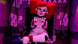 3d 3d_(artwork) baby_(fnafsl) big_breasts blush blushing circus_baby circus_baby_(fnaf) dialogue exposed_breasts five_nights_at_freddy's five_nights_at_freddy's:_sister_location fnaf green_eyes hands_on_breasts naked_footwear shoes_only sister_location so87baby solo solo_female summer_of_87_baby