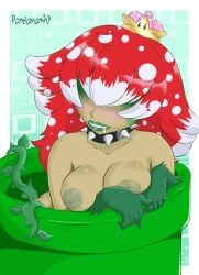 bodily_fluids carnivorous_plant collar crown drooling elemental_creature female flora_fauna hi_res humanoid mario_(series) new_super_mario_bros._u_deluxe nintendo nipples nude pandaman90 piranette piranha_plant plant saliva solo spiked_collar spikes super_crown video_games