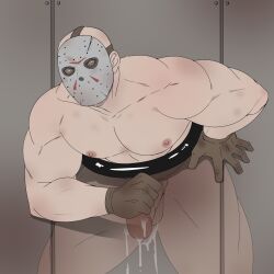 after_orgasm balls bara cum flaccid friday_the_13th gay gloves halakadira hockey_mask jason_voorhees male male_only mask muscles muscular nude penis solo solo_male through_wall x-ray