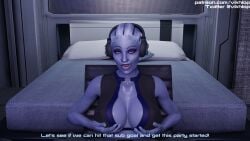 1girls 3d asari big_breasts blender comic_panel english_text headphones liara_t'soni mass_effect omni-tool partially_clothed streamer streaming sweat text vikhlop x-ray