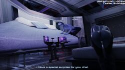 1girls 3d asari big_breasts blender comic_panel english_text female female_only headphones liara_t'soni mass_effect omni-tool partially_clothed solo streamer streaming sweat text vikhlop x-ray