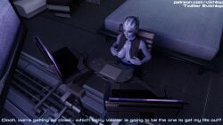 1girls 3d asari big_breasts blender comic_panel english_text headphones liara_t'soni mass_effect omni-tool partially_clothed streamer streaming sweat text vikhlop x-ray