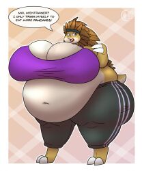 anthro ass belly big_belly big_breasts big_butt breasts chocend claws clothed clothing dialogue female food_on_breasts food_on_face fully_clothed generation_1_pokemon hi_res huge_breasts huge_butt hyper hyper_belly morbidly_obese morbidly_obese_female navel nintendo obese obese_female overweight overweight_female pokemon pokemon_(species) sandpancake sandslash solo text thick_thighs translated video_games