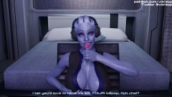 1girls 3d asari big_breasts blender comic_panel english_text headphones liara_t'soni mass_effect omni-tool partially_clothed streamer streaming sweat text vikhlop x-ray