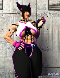 1futa 3d big_breasts black_hair clothed clothing fully_clothed futa_only futanari huge_balls huge_cock juri_han kazkazuma muscular_female solo street_fighter tagme