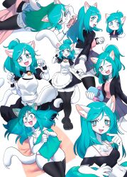 big_breasts blue_hair breasts cat_girl catgirl chibi controller female maid_uniform pillow rusur_108 tagme white_fur