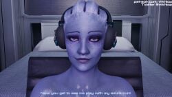 1girls 3d asari big_breasts blender comic_panel english_text female female_only headphones liara_t'soni mass_effect omni-tool partially_clothed solo streamer streaming sweat text vikhlop x-ray