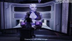 1girls 3d asari big_breasts blender comic_panel english_text female female_only headphones liara_t'soni mass_effect omni-tool partially_clothed solo streamer streaming sweat text vikhlop x-ray