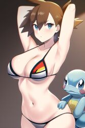 adapted_costume ai_generated armpits asymmetrical_hair bare_legs bikini black_bikini blue_eyes blush breasts clothing cowboy_shot creatures_(company) female game_freak great_ball gym_leader hips huge_breasts human hyper kasumi_(pokemon) large_breasts legs legs_together nai_diffusion navel nintendo nipples open_mouth orange_hair pale_skin pokemon pokemon_(anime) pokemon_(classic_anime) pokemon_(game) pokemon_(manga) pokemon_(species) pokemon_rgby pokemon_trainer ponytail red_hair short_hair side_ponytail simple_background smile spiked_hair squirtle stable_diffusion swimsuit thick_thighs thighs tied_hair tight_clothes two-piece_swimsuit wide_hips