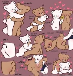 1boy 1girls 2d adorable ambiguous_penetration anthro artist_request balls blush blush_stickers bodily_fluids bouncing_balls brown_body cute drooling duo female genitals hug humanoid living_plushie male male/female mammal milk_(milkmochabear) milkmochabear mocha_(milkmochabear) pegging penetration plushie plushophilia saliva sex strap-on tagme tagme_(artist) teddy_bear text translation_request ursid white_body wholesome