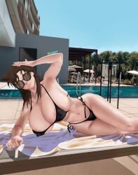 1girls bikini blue_eyes breasts brown_hair detective_conan female female_only human large_breasts long_hair pale-skinned_female pale_skin pool ran_mouri self_upload source_request tagme thick_thighs wide_hips yaki_chun