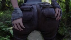 1girls 3d animated ass ass_focus ass_shake bare_shoulders brown_hair denim fingerless_gloves from_behind gloves hands_on_ass huge_ass jeans jiggle kishi lara_croft lara_croft_(survivor) pants shiny shiny_clothes single_braid solo tight_pants tomb_raider twerking video webm