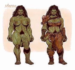 1futa abs areolae balls big_breasts black_hair breasts clothed earrings flaccid full_body futa_only futanari green_skin huge_cock humanoid humanoid_penis muscular_futanari nipple_rings nipples nude orc orc_futanari partially_retracted_foreskin penis ponytail pubic_hair pubic_hair_peek sensualstroke solo standing tusks uncut