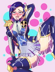 arcane blue_hair blush caitlyn_kiramman cum female female_only league_of_legends tongue_out video_games yaki_chun