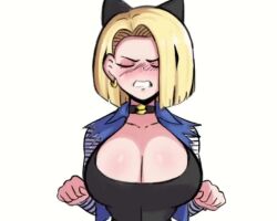 1girls alternate_version_available android_18 animated blonde blonde_female blonde_hair blonde_hair_female blush bouncing_ass bouncing_breasts cat_ears cleavage closed_eyes clothed collar curvy dragon_ball embarrassed female huge_ass huge_breasts keykeas98 sad_cat_dance short_hair sound thick_lips video voluptuous white_background wide_hips yellow_hair