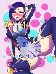 arcane blue_hair blush caitlyn_kiramman female female_only league_of_legends tongue_out video_games yaki_chun