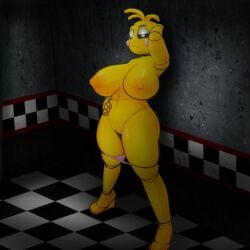 absurd_res anthro avian big_breasts bird breasts chicken clothing detailed_background el_jyjys female five_nights_at_freddy's five_nights_at_freddy's_2 galliform gallus_(genus) hi_res ls machine narrowed_eyes nude panties phasianid pose robot scottgames smile solo toy_chica_(fnaf) toy_chica_(love_taste) underwear video_games yellow_body