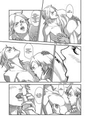 2boys agathah comic doujinshi gay gyro_zeppeli johnny_joestar jojo's_bizarre_adventure licking licking_nipples male/male male_nipples male_only monochrome nipple_pinch nipple_play steel_ball_run sucking_male_nipple text yaoi