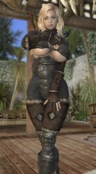 1girls armor big_ass big_breasts bikini_armor blonde_hair blue_eyes dommy_mommy elf_orc_lunaire female female_only glasses hand_on_breast huge_ass huge_breasts large_ass large_breasts rebecca_(original_character) seductive skyrim solo the_elder_scrolls