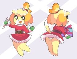 animal_crossing anthro ass candy candy_cane canid canine canis christmas clothing female fur furry furry_only isabelle_(animal_crossing) nintendo onigiri_punch panties present present_box tail