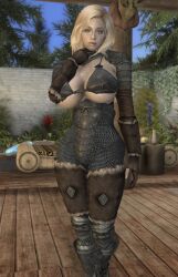 1girls armor big_ass big_breasts bikini_armor blonde_hair blue_eyes dommy_mommy elf_orc_lunaire female female_only glasses huge_ass huge_breasts large_ass large_breasts rebecca_(original_character) seductive skyrim solo the_elder_scrolls