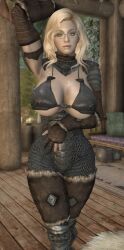 1girls armor big_ass big_breasts bikini_armor blonde_hair blue_eyes cleavage dommy_mommy elf_orc_lunaire female female_only glasses huge_ass huge_breasts large_ass large_breasts rebecca_(original_character) seductive skyrim solo the_elder_scrolls