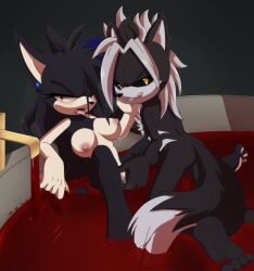 asmodeus_the_jackal bloodbath bluepawvi blush breasts couple duo fangs feet fingering hedgehog jackal licking_lips nails no_humans paws penetrating penetration pussy_juice sonic_(series) sonic_fan_characters tongue vampire_caroline