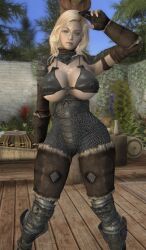 1girls armor big_ass big_breasts bikini_armor blonde_hair blue_eyes dommy_mommy elf_orc_lunaire female female_only glasses huge_ass huge_breasts large_ass large_breasts rebecca_(original_character) seductive skyrim solo the_elder_scrolls