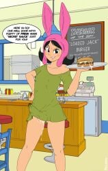 1futa 2022 aged_up big_penis bob's_burgers bottomless bulge_through_clothing casual clothed clothing cum_on_food dialogue duchess_(artist) english_text erection erection_under_clothes futa_only futanari human intersex light-skinned_futanari light_skin louise_belcher mostly_clothed pale_skin public solo standing tenting text young