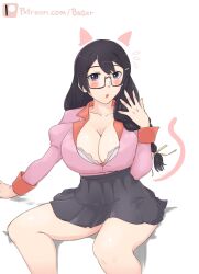 1girls baser_guy belly big_ass big_butt blonde_hair bra breasts cleavage clothing feet female female_focus female_only flashing glasses hanekawa_tsubasa huge_breasts large_breasts light_skin lingerie monogatari_(series) short_hair sitting skirt thick_thighs toes underwear uniform white_background wide_hips