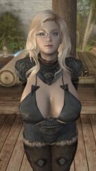 1girls armor big_ass big_breasts bikini_armor blonde_hair blue_eyes cleavage dommy_mommy elf_orc_lunaire female female_only glasses huge_ass huge_breasts large_ass large_breasts rebecca_(original_character) seductive skyrim solo the_elder_scrolls