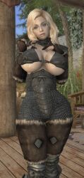 1girls armor big_ass big_breasts bikini_armor blonde_hair blue_eyes dommy_mommy elf_orc_lunaire female female_only glasses huge_ass huge_breasts large_ass large_breasts rebecca_(original_character) seductive skyrim solo the_elder_scrolls underboob