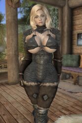 1girls armor big_ass big_breasts bikini_armor blonde_hair blue_eyes dommy_mommy elf_orc_lunaire female female_only glasses huge_ass huge_breasts large_ass large_breasts rebecca_(original_character) seductive skyrim solo the_elder_scrolls