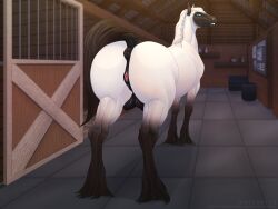 absurd_res anatomically_correct anatomically_correct_anus anatomically_correct_genitalia anatomically_correct_pussy animal_genitalia animal_pussy anus ass bedroom_eyes big_butt black_genitals crotchboobs crotchboobs_visible_through_thighs equid equine equine_anus equine_pussy female feral fur genitals hi_res looking_at_viewer looking_back mammal marleybraun multicolored_body multicolored_fur narrowed_eyes nipples pussy rear_view seductive solo thick_thighs white_body white_fur