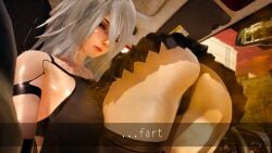 2girls 3d 3d_(artwork) ass ass_focus big_ass big_breasts big_butt embarrassed eretiri fart fart_cloud fart_fetish farting_at_viewer fat_ass fetish gas hi_res nier:_automata nier_(series) panties selfie skirt smell smelly_ass thick_ass thick_thighs thighs undressed yorha_2b yorha_a2