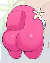 among_us ass ass_focus back big_ass big_butt bubble_ass bubble_butt butt_focus female female_only flower huge_ass huge_butt looking_back pink_(among_us) pink_body pink_skin probablynoon solo solo_female