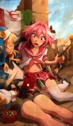 2boys aircraft airplane androgyne_symbol apple_inc. assault_rifle astolfo_(fate) astolfo_monster_cosplay_(meme) bike_shorts bird blonde_hair blue_headwear blush bow braid bridget cellphone chicken cityscape clothing comparing crop_top crossdressing day electronics fangs fate/apocrypha fate_(series) femboy fighter_jet fingerless_gloves firearm flag flesh_fang gloves guilty_gear guilty_gear_strive gun hair_ornament hairbow hi_res human iphone iran jet khyleri long_hair long_sleeves looking_at_another male male_chicken male_focus meme midriff military miniskirt monster_energy multiple_boys navel on_floor open_mouth outdoors outside pale_skin patreon_username penis_awe penis_comparison phone pink_hair pleated_skirt red_eyes red_skirt rifle sailor_collar sailor_shirt shirt shocked_expression shoes short_sleeves shorts single_braid sitting skin_fang skindentation skirt sky smartphone streaked_hair studded_gloves thighhighs war watermark weapon white_shirt white_thighhighs wide_eyed yo-yo yokozuwari