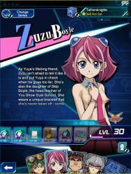 blue_eyes casual casual_nudity casual_topless collar female mod nipple_piercing nipples nonsexual_nudity pink_hair red_skirt red_tie rochestedorm skirt small_breasts tie yu-gi-oh! yu-gi-oh!_arc-v yu-gi-oh!_duel_links zuzu_boyle