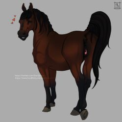 2022 anatomically_correct anatomically_correct_anus anatomically_correct_genitalia anatomically_correct_pussy animal_genitalia animal_pussy anus black_hair black_mane black_tail brown_body clitoral_winking clitoris closed_eyes digital_media_(artwork) equid equine equine_anus equine_pussy female feral genitals hair heart hi_res hooves horse kukan97 mammal mane pussy raised_leg raised_tail simple_background solo stella_(wasen)