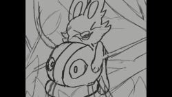 ambiguous_gender ambiguous_penetration animated cascoon cum_inflation cum_inside dezmine21 inflation monochrome no_color pokemon scorbunny sketch sound video