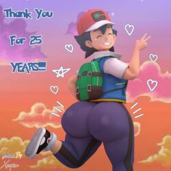 1femboy ass ass_focus bottom_heavy bottom_heavy_femboy bubble_ass bubble_butt crossdressing dat_ass femboy femboy_only girly heart huge_ass male nintendo pokemon satoshi_(pokemon) smile solo_male thick_thighs trap xscapism