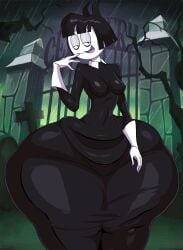 adultart_(artist) clothed creepy_susie dress gloves graveyard huge_ass huge_thighs massive_ass massive_thighs seductive_look seductive_smile small_breasts smile smiling the_oblongs thick_ass thick_thighs tight_clothing