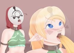 banana blonde_hair blush brainwashing breath_of_the_wild canon_crossdressing captured crossdressing defeated demonettem femboy hypnosis licking link link_(breath_of_the_wild) male male_only male_sub spiral_eyes the_legend_of_zelda yiga_clan yiga_link